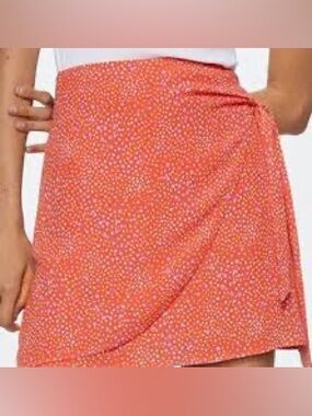 MANGO Orange Micro Printed Floral Mini Wrap Skirt